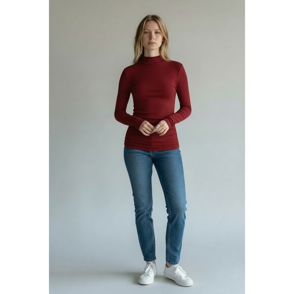 OGL Tops - OGL Top Size S NEW ProWarm Thermal Ruched Sides Tuckable Mockneck Red
